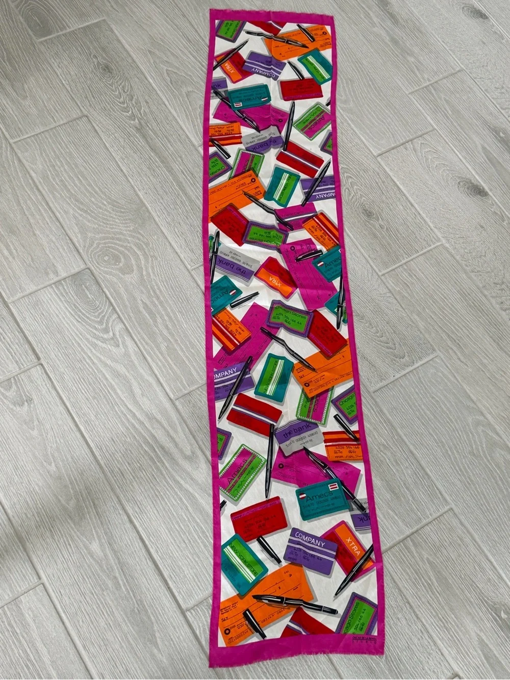 OSCAR DE LA RENTA Vintage Rare Silk Credit Card Checks Bright Colorful Scarf GUC